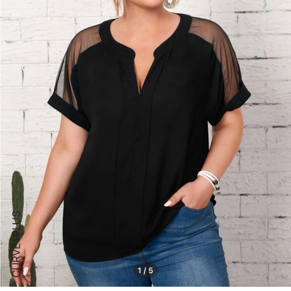 SHEIN Black Top with Sheer Detail